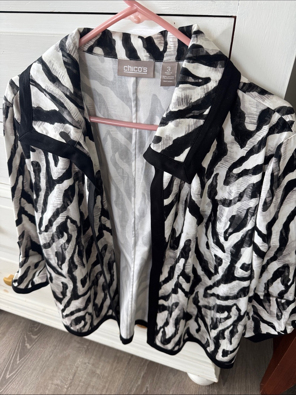 Chico's Black and White Zebra-Print Open Front Jacket